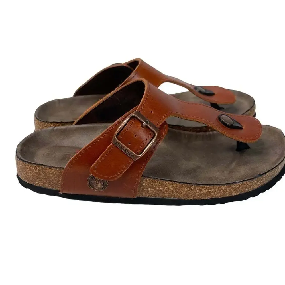 Romika Roemer Womens Brown Rust Leather Slide On Thong Sandals Size 6 Euro 37